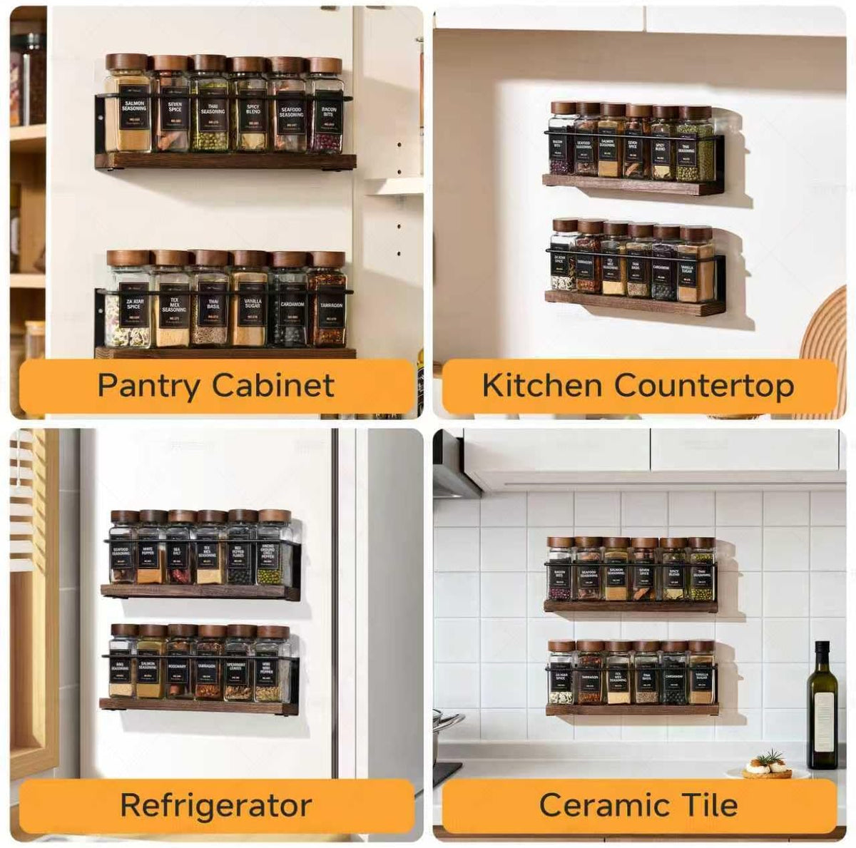 4-Tier Wall Mount Spice Rack Organizer with 24 Glass Jars, 216 Labels & Funnel – set view