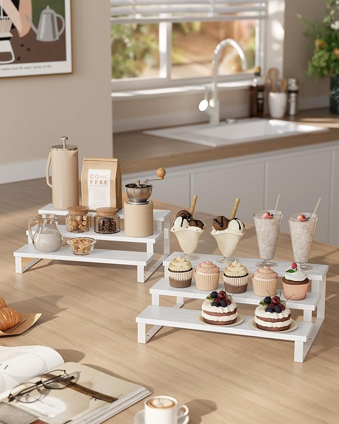 Spice Rack, 2-Pack Tiered Shelf in Snow and Cloud White