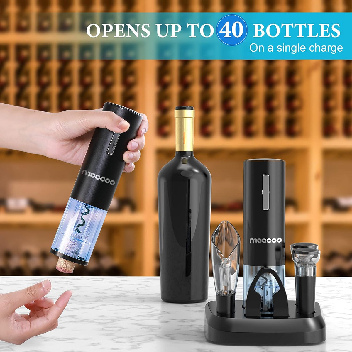 Electric Wine Opener with Charging Base, Cordless Electric Wine Bottle Opener – alternate view