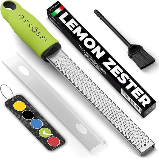 Stainless Steel Cheese Grater & Lemon Zester w/Extra Sharp Blade - Perfect for Lemon, Parmesan, Garlic, Chocolate - Spice Up any Dish in Seconds w/Your Premium Citrus Hand Grater with Handle - Green