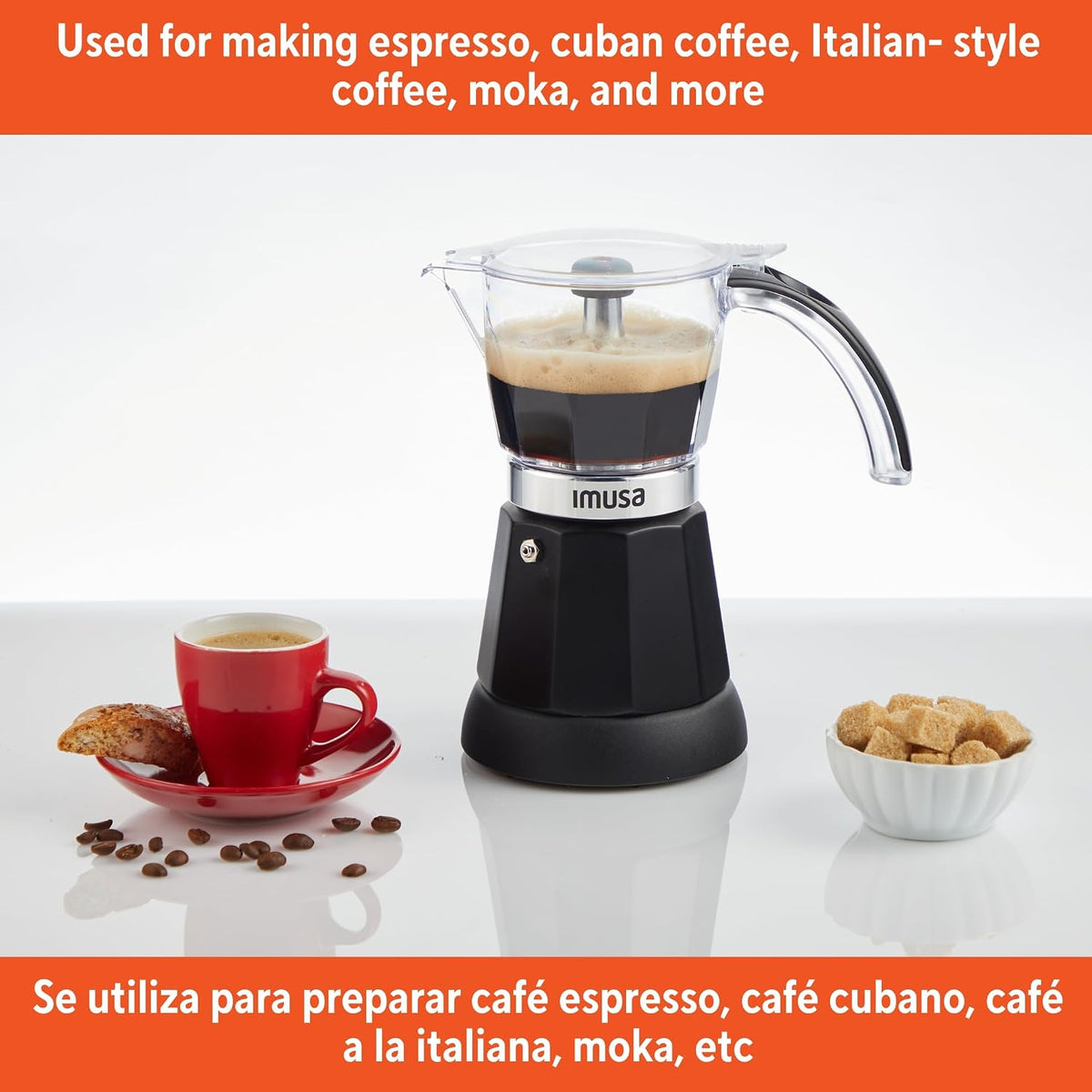 6 or 3 Cup Electric Espresso Maker with Cool-touch Handle, Black – set view