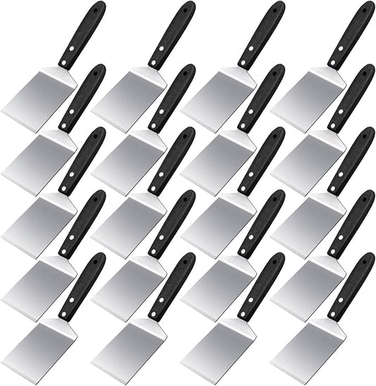 BBTO 20 Pcs Small Spatula Pizza Spatula Bulk Brownie Cookie Pie Server Pie Cake Stainless Baking Triangular Cutter Spade Wood Handle Shovel for Desserts Pizza Cake Biscuit(Black)