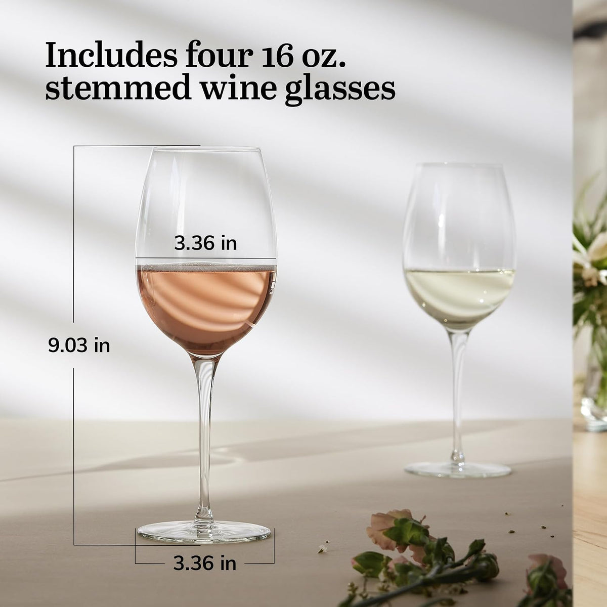 Signature Kentfield Estate All Purpose Wine Glasses Set of 4, Long Stem Wine – close-up