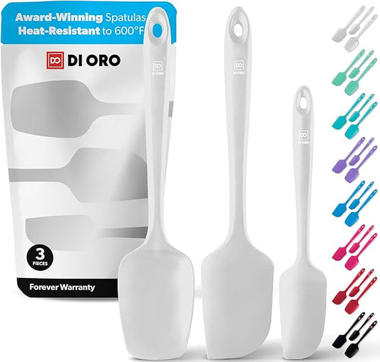 DI ORO Silicone Spatula Set - Rubber Kitchen Spatulas for Baking, Cooking, & Mixing - 600°F Heat-Resistant & BPA Free Silicone Scraper Spatulas for Nonstick Cookware - Dishwasher Safe (3pc, Stone)