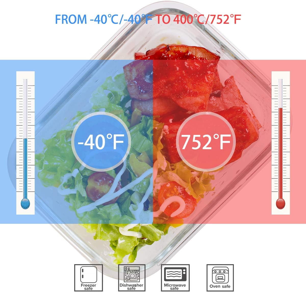 Glass Food Storage Containers with Lids 9 Pack, 3 Shape Airtight Set – close-up