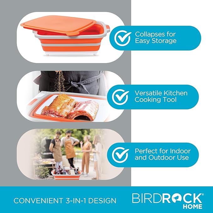 BIRDROCK HOME Collapsible Food Prep & Cutting Board and Grill Caddy Tub - Image 5