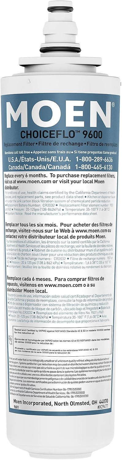 Moen 9601 ChoiceFlo Replacement Water Filter Compatible with Moen Sip Filtered