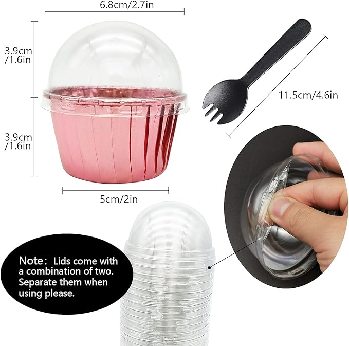 Baking Cups with Dome Lids, Mini Foil Liners, 100 Count, Rose Gold