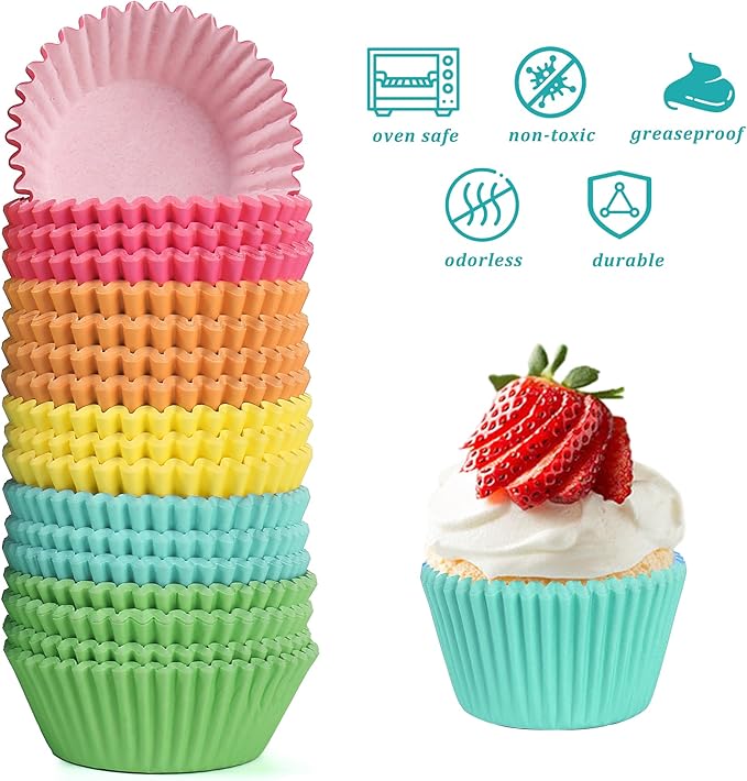 Baking Cups, 1000 Pieces, 1.4-Inch Mini Cupcake Liners, Rainbow Paper
