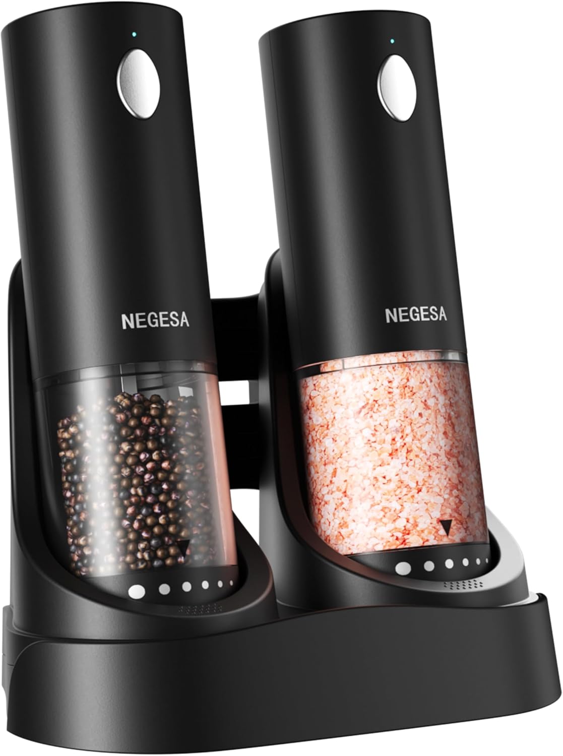 Electric Salt and Pepper Grinder Set with Rechargeable Base - Automatic
