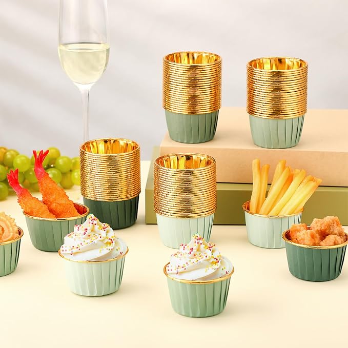 Baking Cups, 100 Count Sage Green Gradient Foil, Nonstick