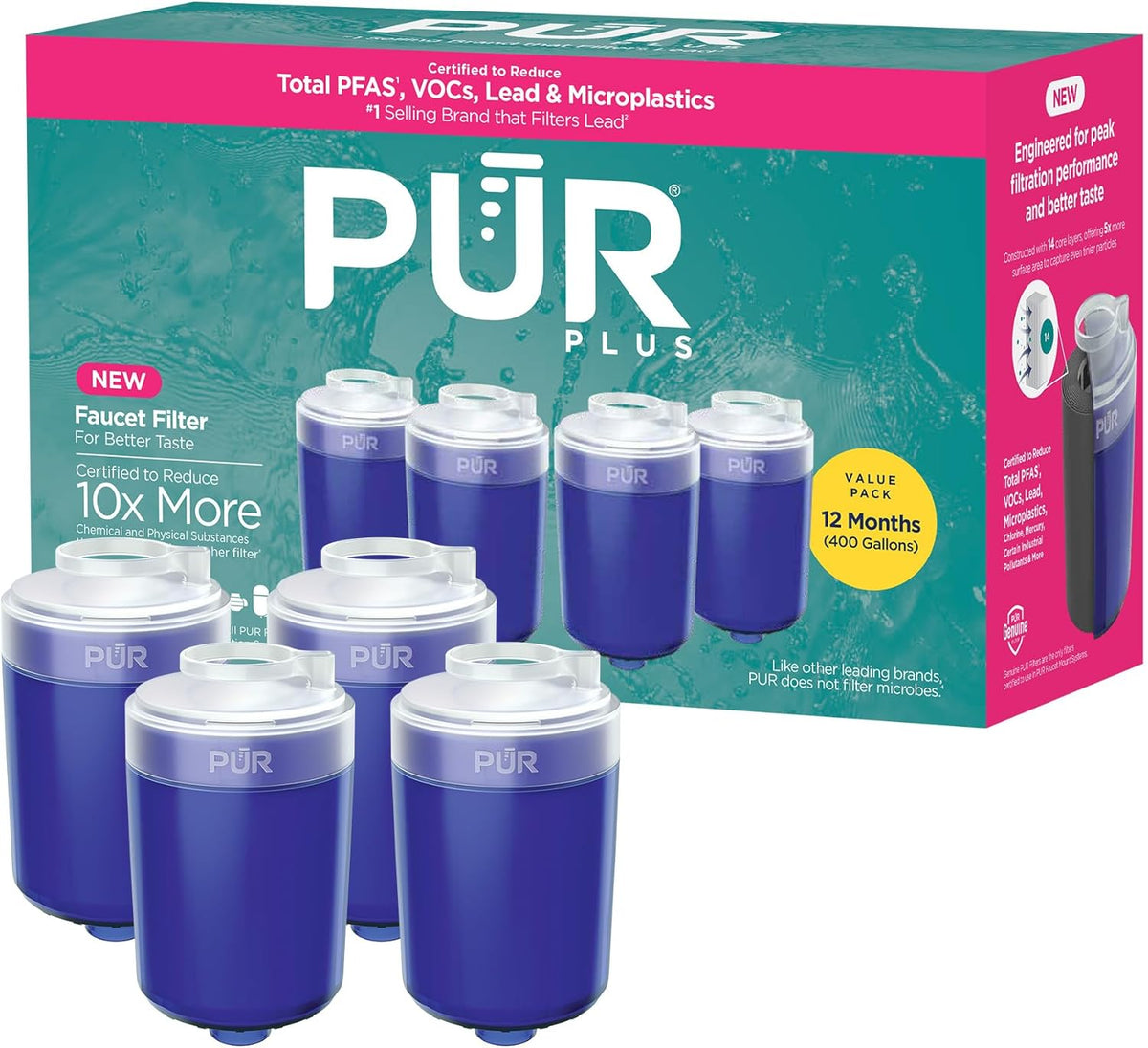 Plus Faucet Mount Replacement Filter 4-Pack, Genuine Water Filter for Sink