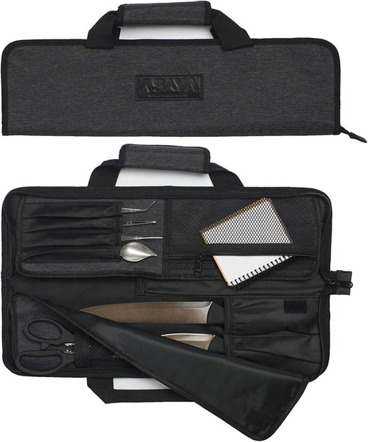 Asaya Chef Knife Roll Bag - 12 Pockets for Knives and Kitchen Utensils - Lightweight, Durable, and Stain Resistant Nylon - Perfect for the Traveling Chef - Knives not Included