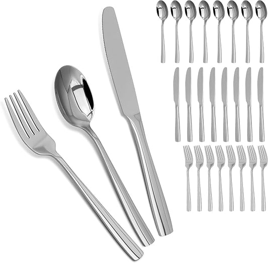 Silverware Set,18/10 Stainless Steel Silverware Set For 8,With Dinner Knives Forks Spoon Set for Home, Kitchen and Restaurant, Mirror Polished& Dishwasher Safe