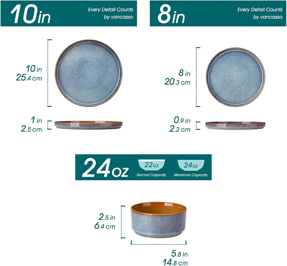 ONION Ceramic Plates and Bowls Sets for 4, 12 Pieces Stoneware Dinnerware Sets – detail