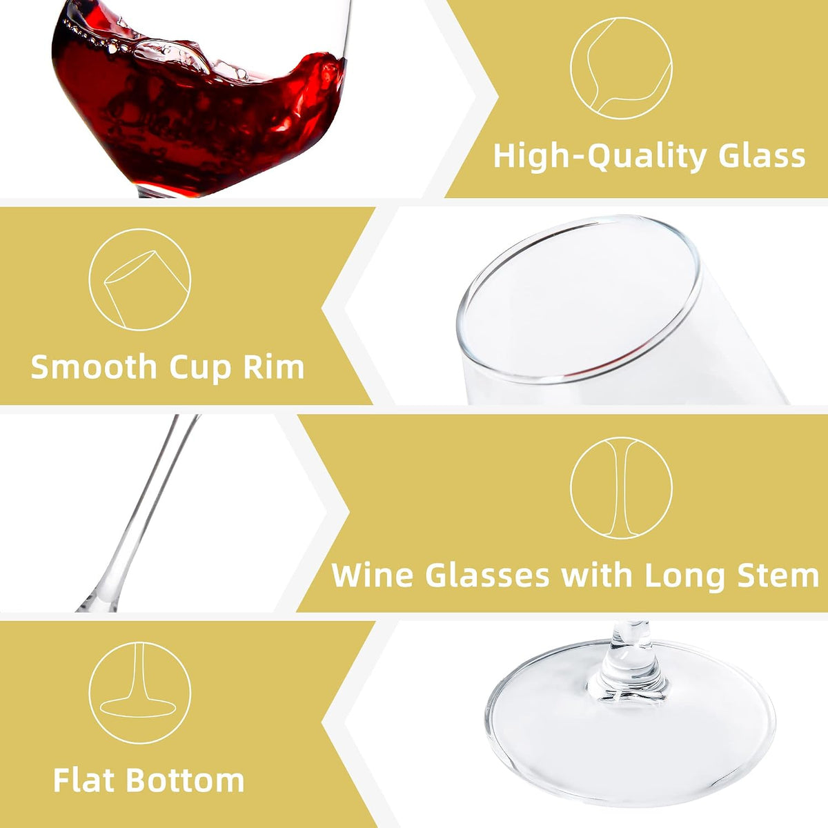 Wine Glasses Set of 12, 12oz Clear Red/White Wine Cup, Long Stem Wine Glasses – close-up
