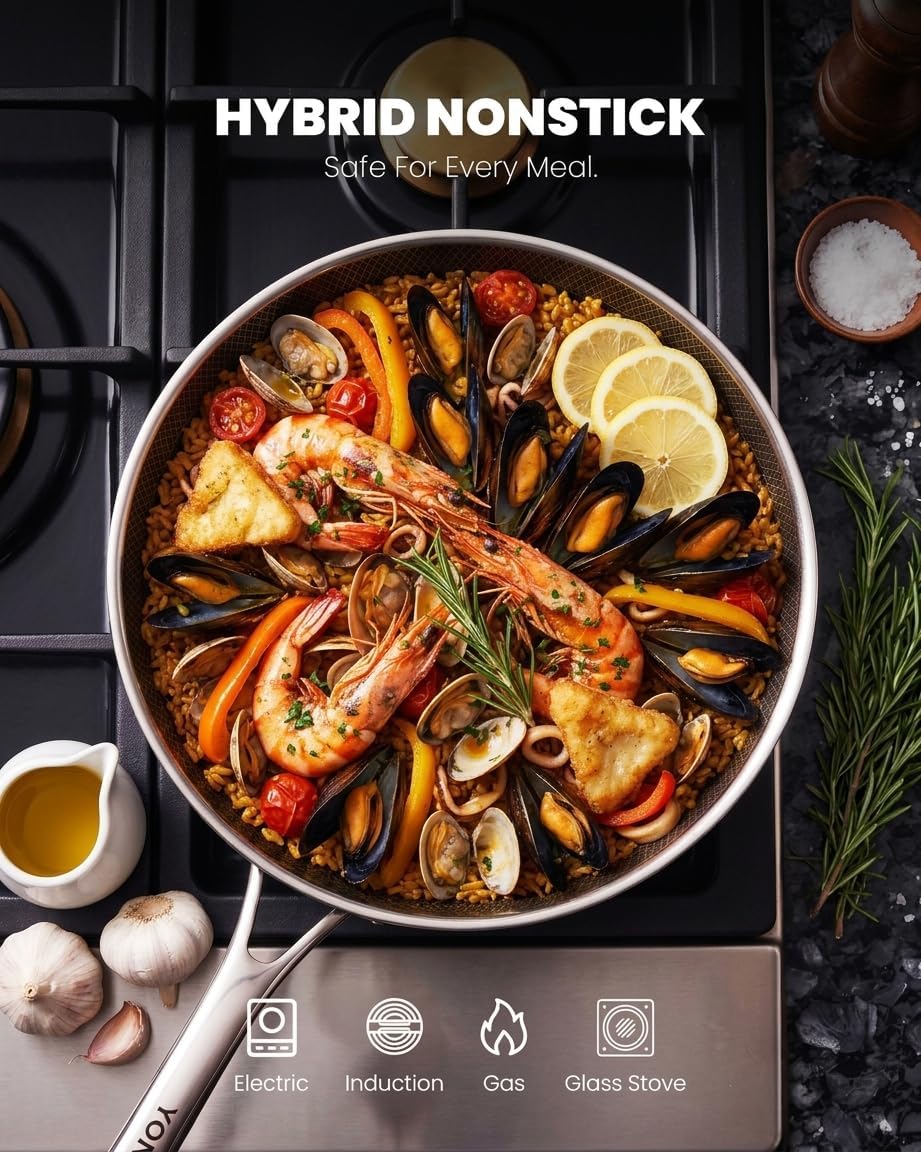 Non Stick Frying Pans, 12 inch Hybrid Fajita Pans with Lid – alternate view