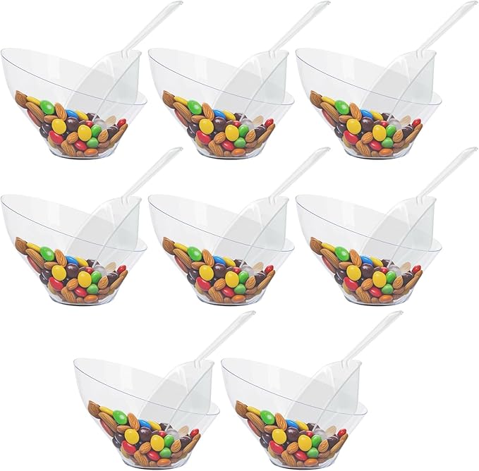 Serving Bowls 16-Pack Clear Plastic Candy Set with Scoops, 6.5 Inch