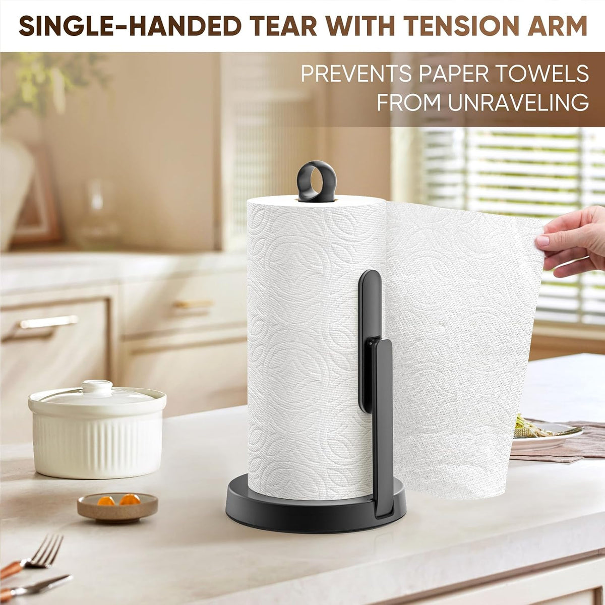 Heavy-Duty Paper Towel Holder with Tension Arm, Countertop(1, Black) – set view