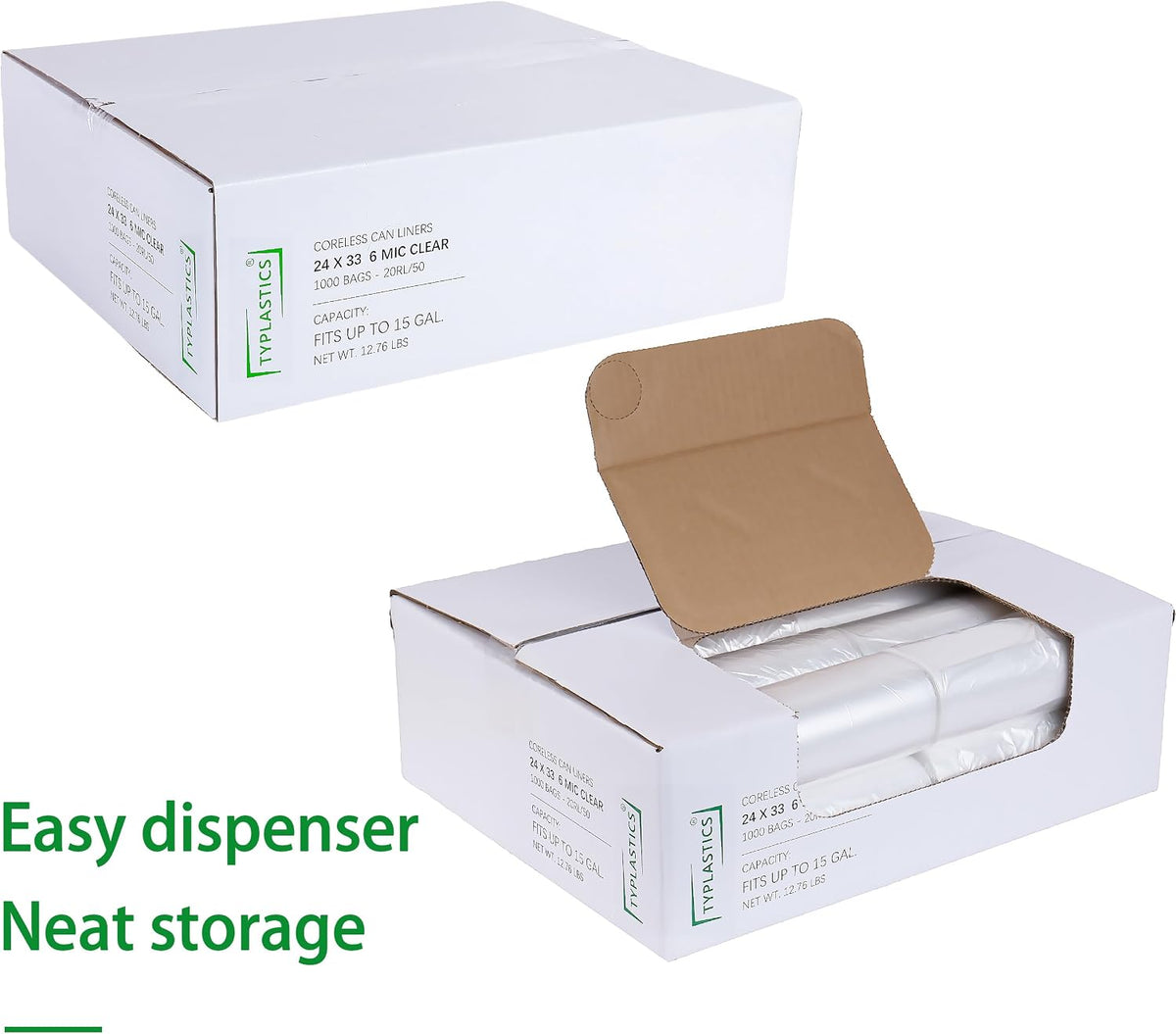 Trash Can Liners, 10-15 Gallon, Wholesale 1000 Count, 24" x 33" – another angle