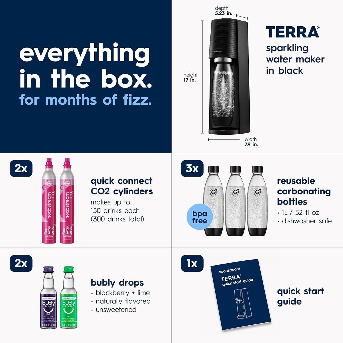 TERRA Sparkling Water Maker, Value Bundle, CQC CO2 System, Includes 2 Quick – detail