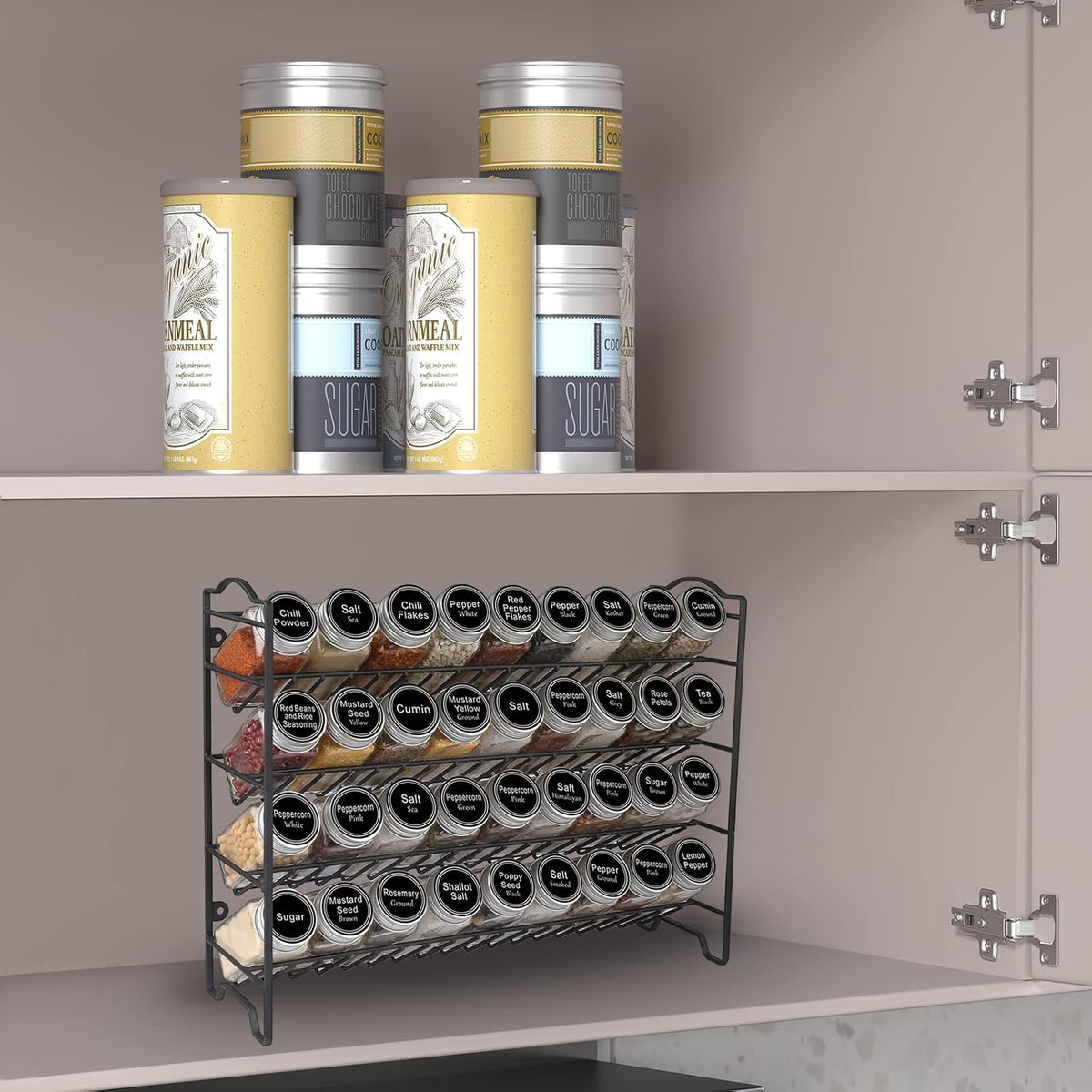 Spice Rack Organizer with 36 Spice Jars 4 oz, 396 Spice Labels – detail