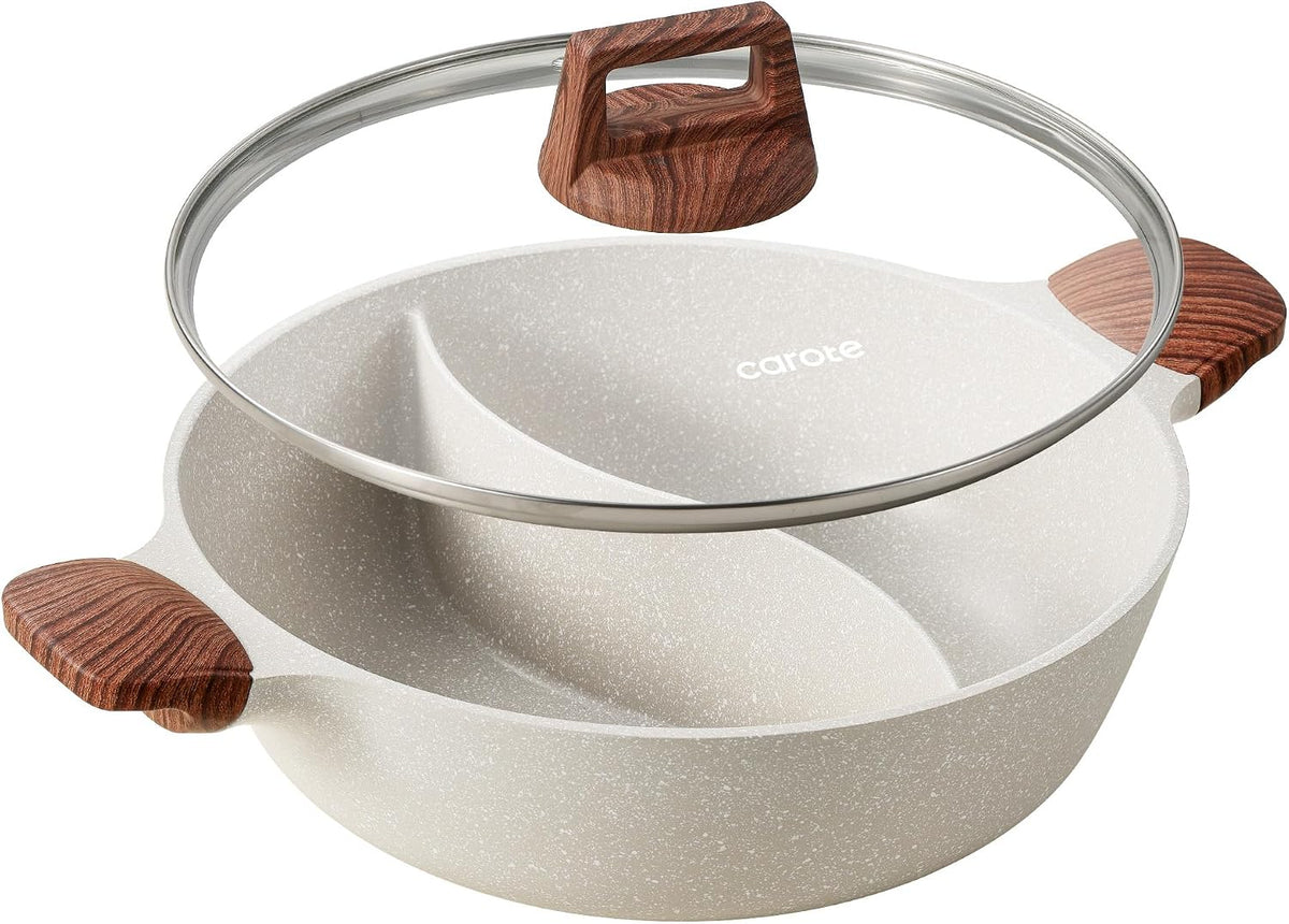 4.5QT Stockpot with Divider Double Flavor, White Granite