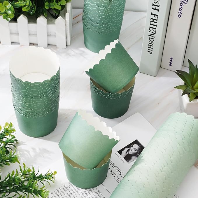 Baking Cups, 120 Count Sage Green Scalloped Paper Liners