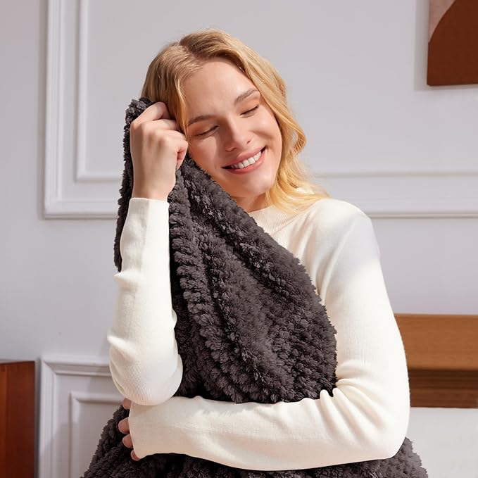 Throw Blanket, Extra Large Coffee Fleece with Geometric Print