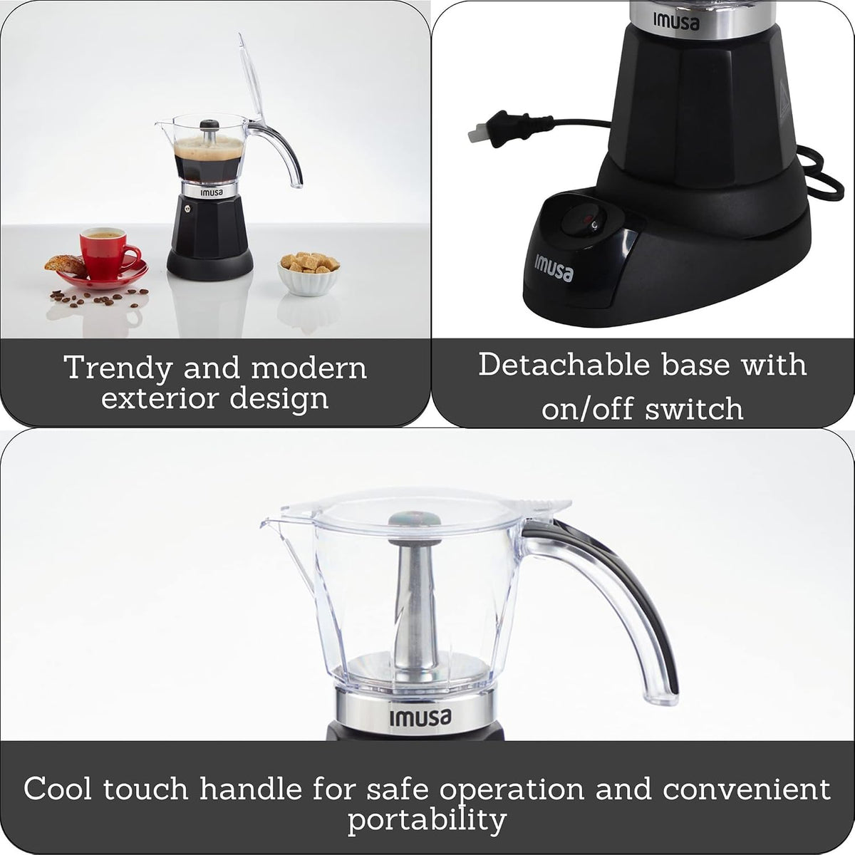 6 or 3 Cup Electric Espresso Maker with Cool-touch Handle, Black – detail