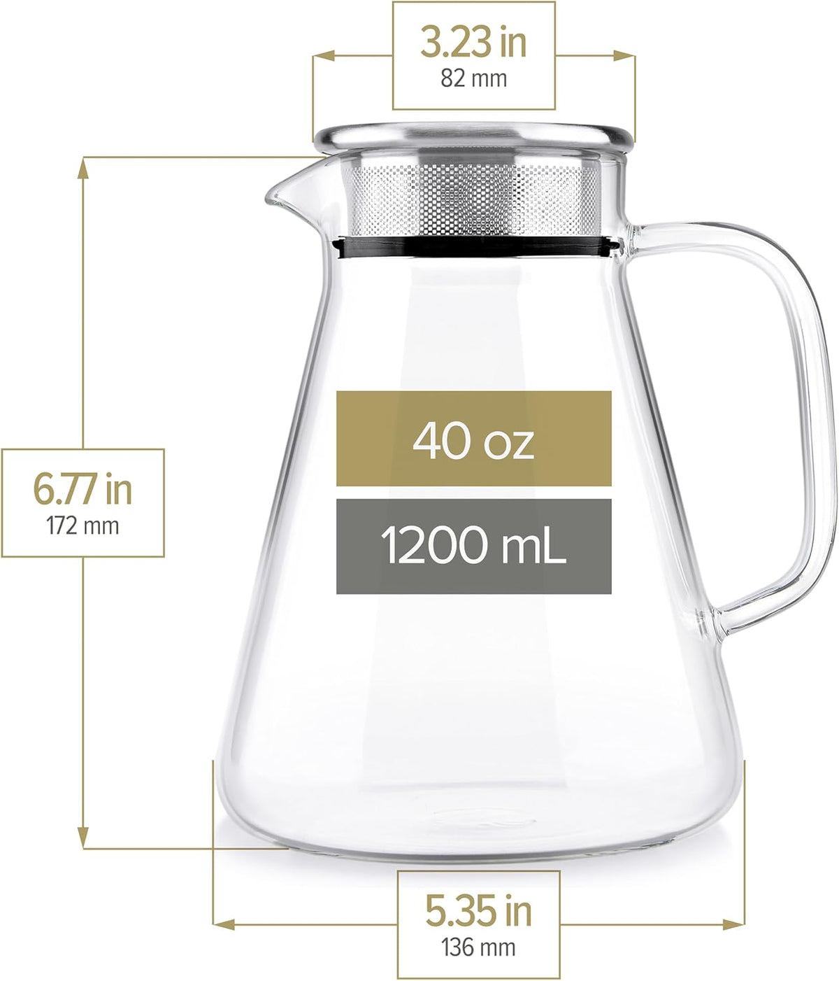 One-Touch Plastic-Free 2-in-1 Glass Teapot & Kettle, 40 oz – features