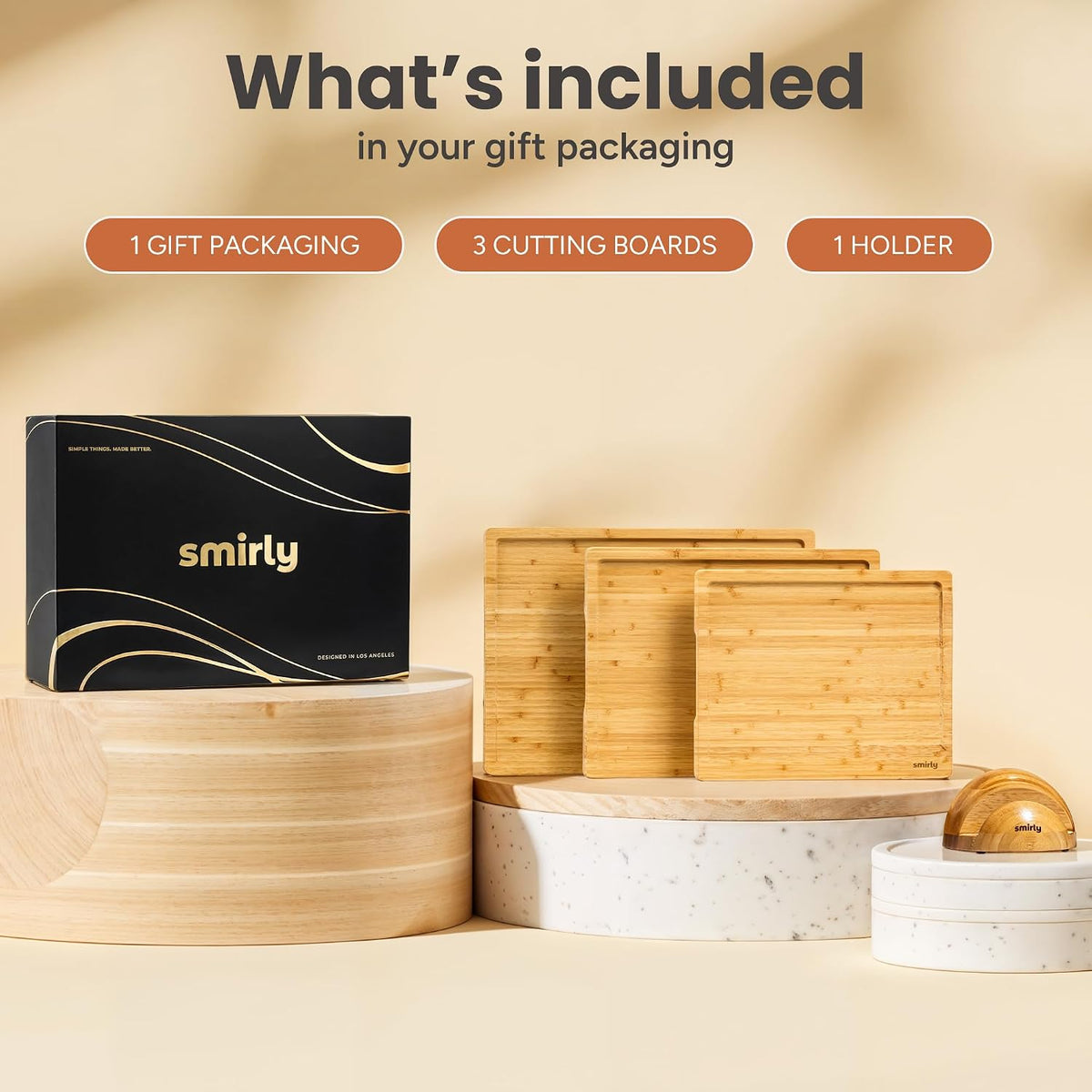 Cutting Boards for Kitchen, 3 Piece Bamboo Cutting Board with Stand – detail