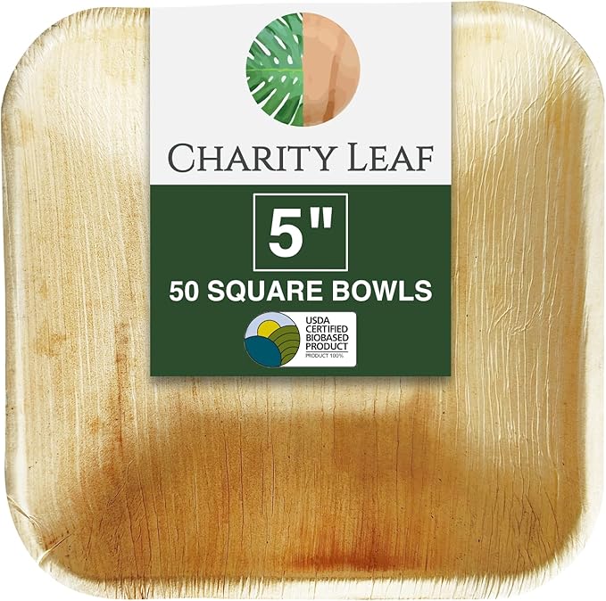 Disposable Bowls, 5-Inch Square, 50 Count, Natural