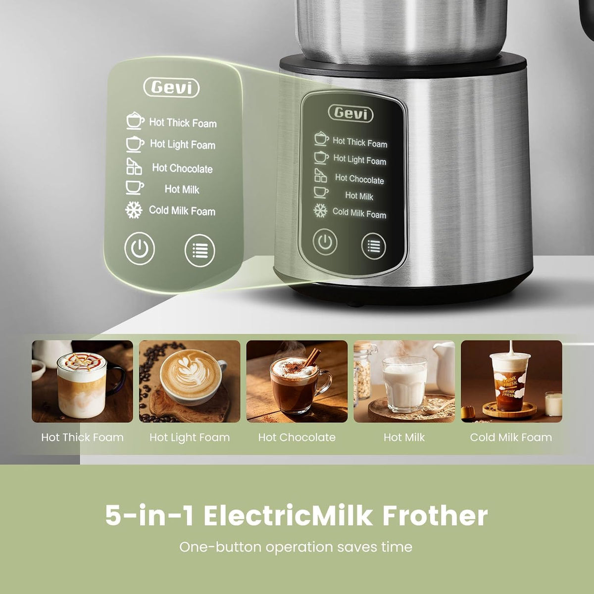 Milk Frother,5 in 1 Stainless Steel Professional Milk Steamer，Easy to Clean Hot – detail