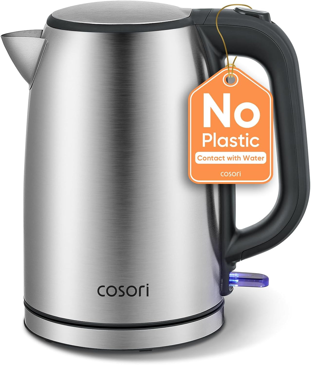 Stainless Steel Electric Kettle, No Plastic Contact with Water, 1.7L