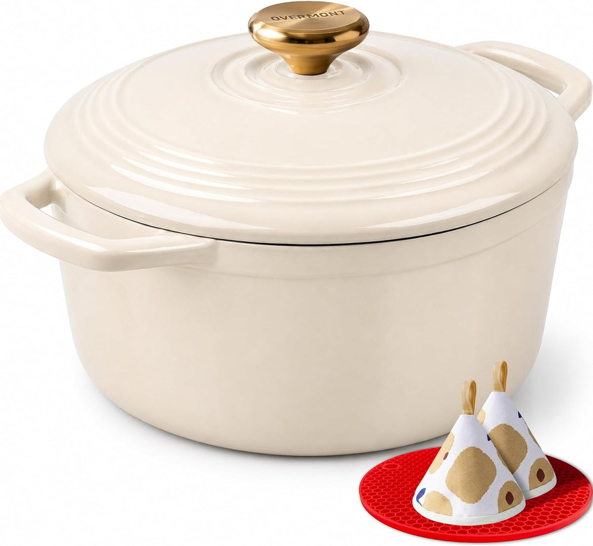 Enameled Cast Iron Dutch Oven - 5.5QT Pot with Lid Cookbook & Cotton Potholders