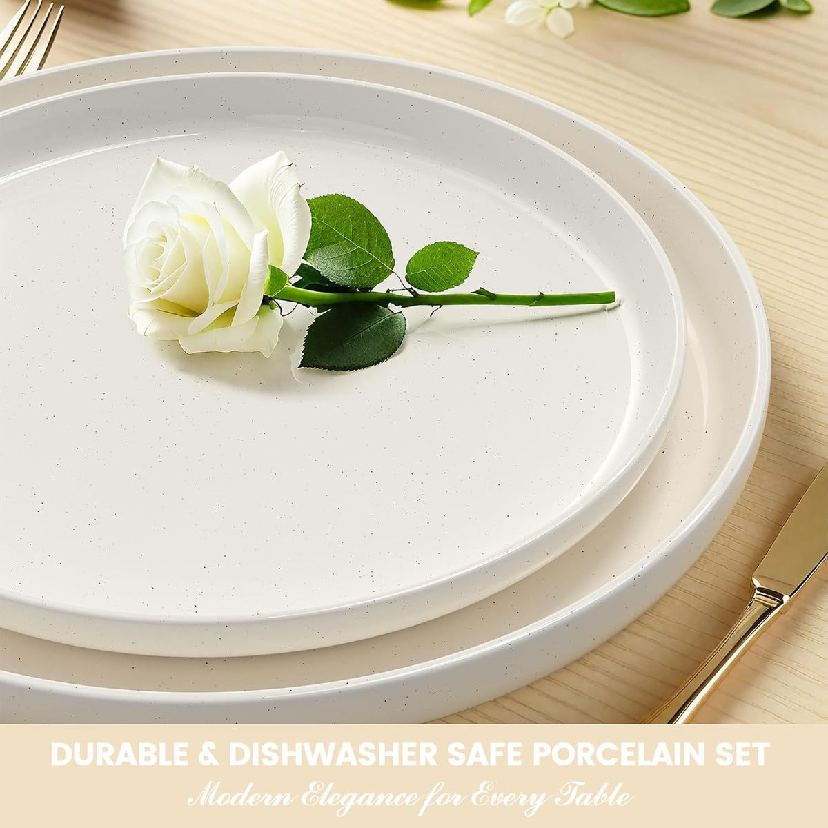 Dinnerware Set for 4, 12 Pieces Plates and Bowls Set – another angle