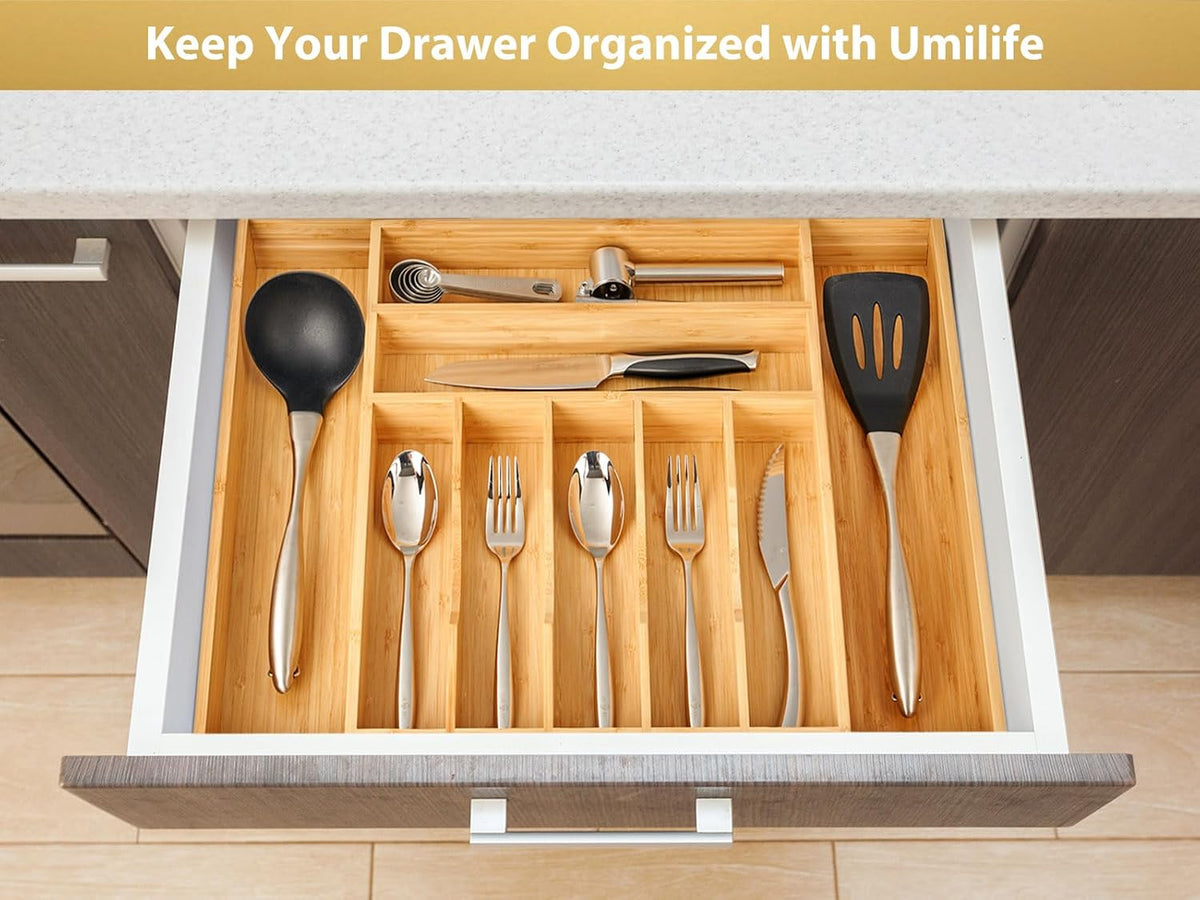 Large Expandable Kitchen Silverware Utensils Drawer Organizer, 2.5" Extra High – size reference