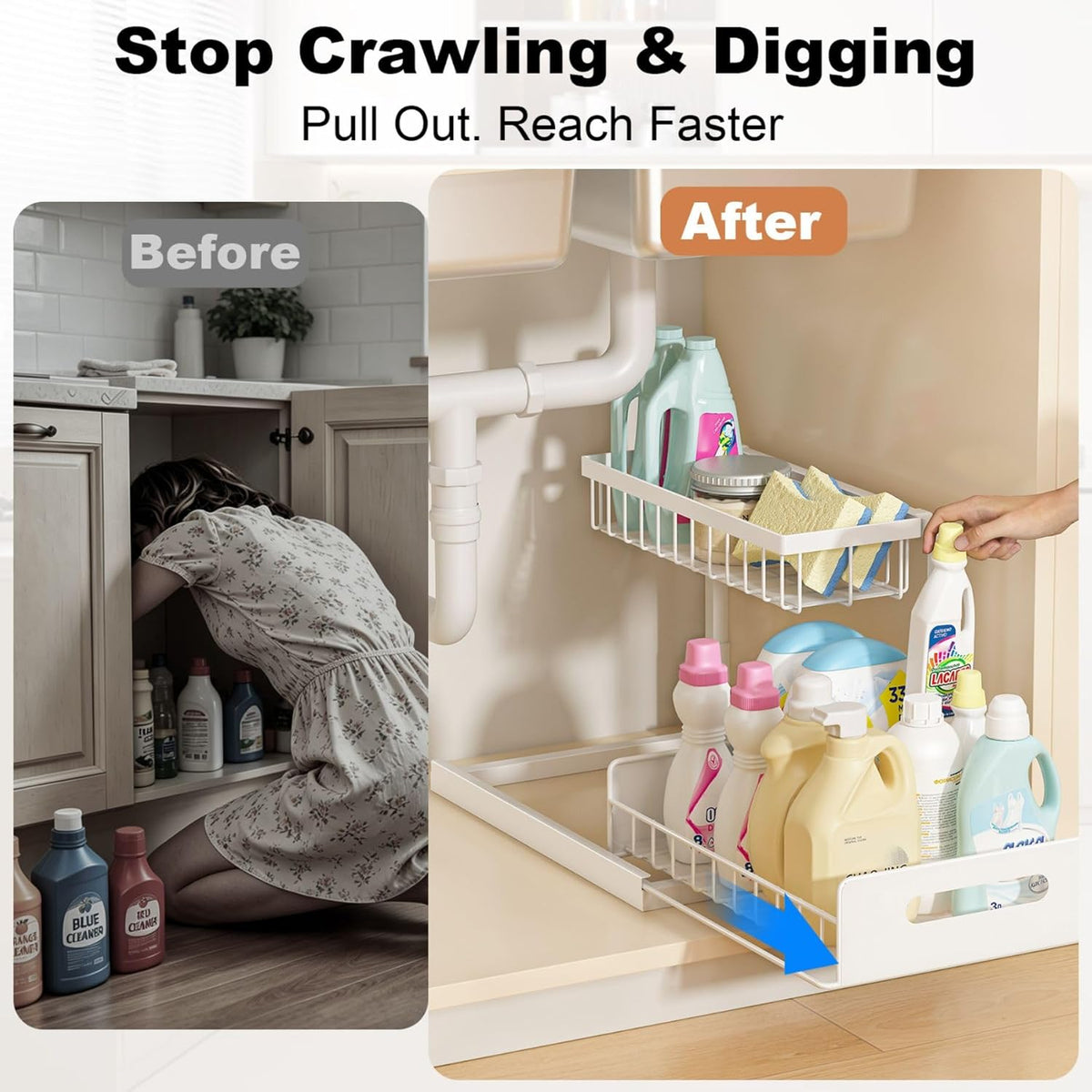 Under Sink Organizer, L-Shaped 2 Tier Pull Out Cabinet Organizer – alternate view