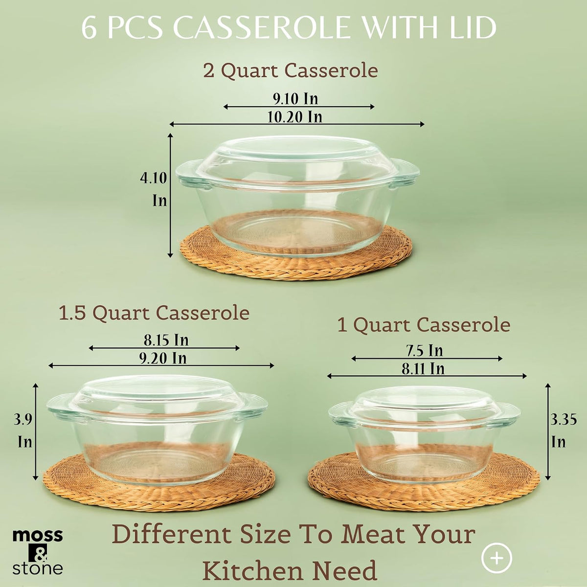 Clear Glass Casserole Dish Set with Lids, Glass Baking Dishes – detail