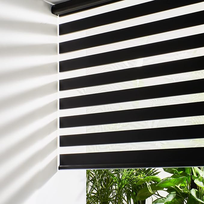 Persilux Cordless Zebra Blinds for Windows (33" W X72 H, Black) Free-Stop Roller Windows Shades Dual Layer Light Control for Day and Night, Light Filtering Sheer Shades for Home, Easy to Install