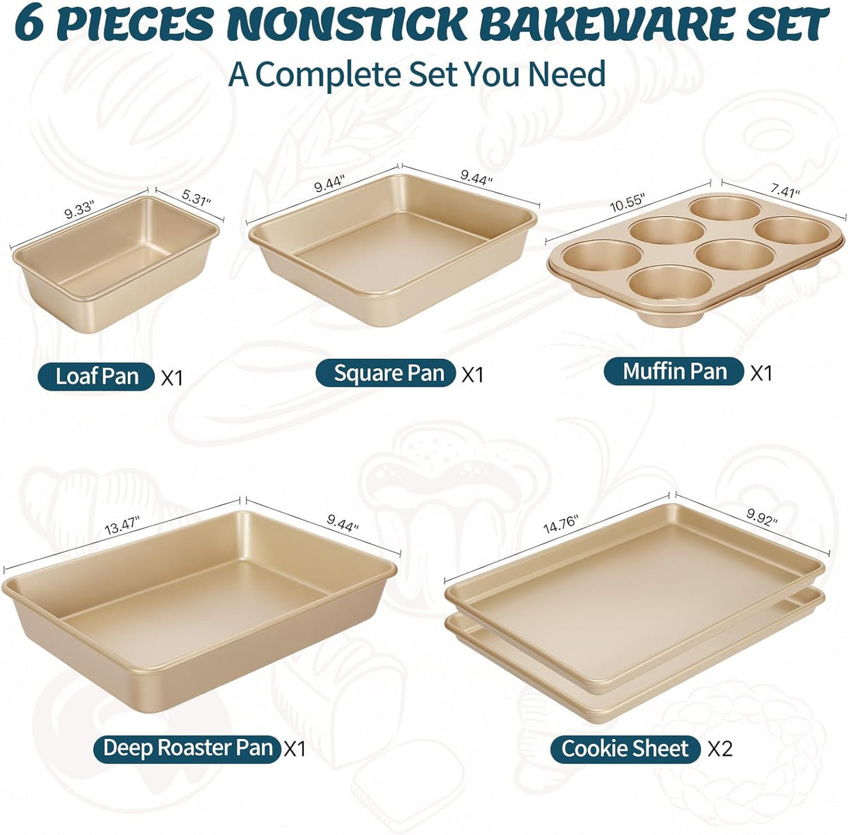 Baking Pans Set, Nonstick Stackable Bakeware Sets, Oven Pans for Cooking, 6 – detail
