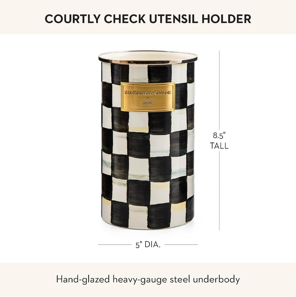 Enamel Utensil Holder, Black-and-White Courtly Check – alternate view
