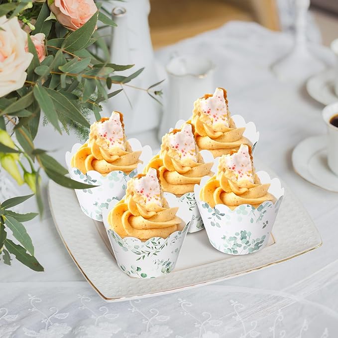 Baking Cups, 100 Count Green Eucalyptus Leaf Cupcake Wrappers