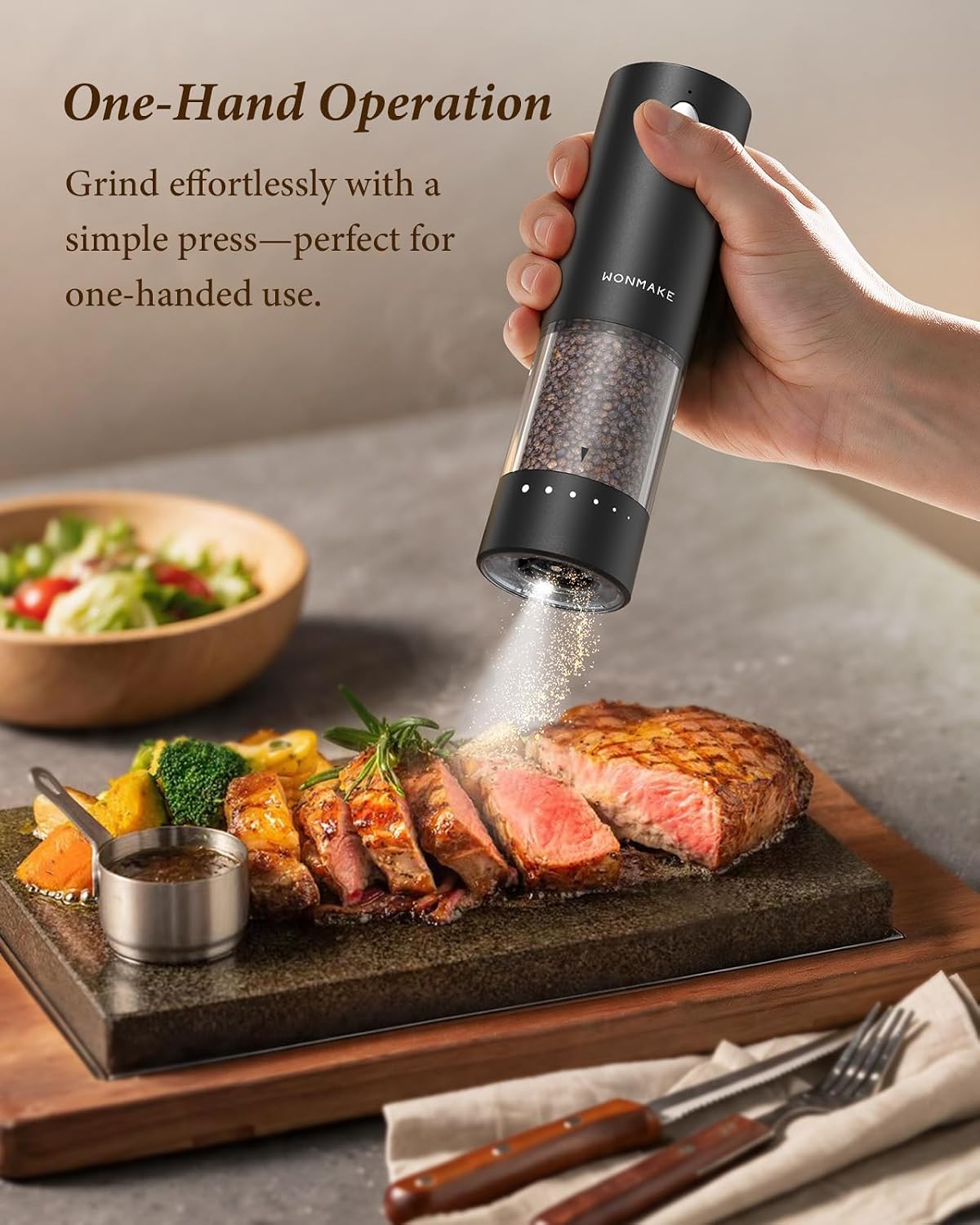 Electric Salt and Pepper Grinder Set with Charging Base, Black/Set – close-up