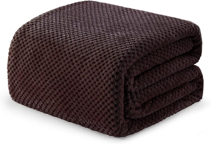 Throw Blanket in Coffee, Waffle Jacquard Flannel, Twin 90 x 66 Inches