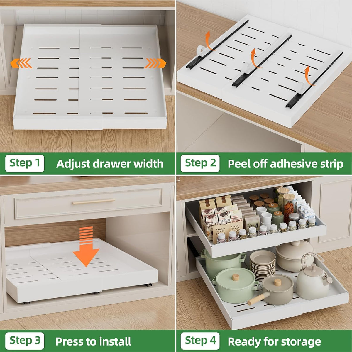 4 Pack Expandable Pull Out Cabinet Organizer,21" Deep – size reference