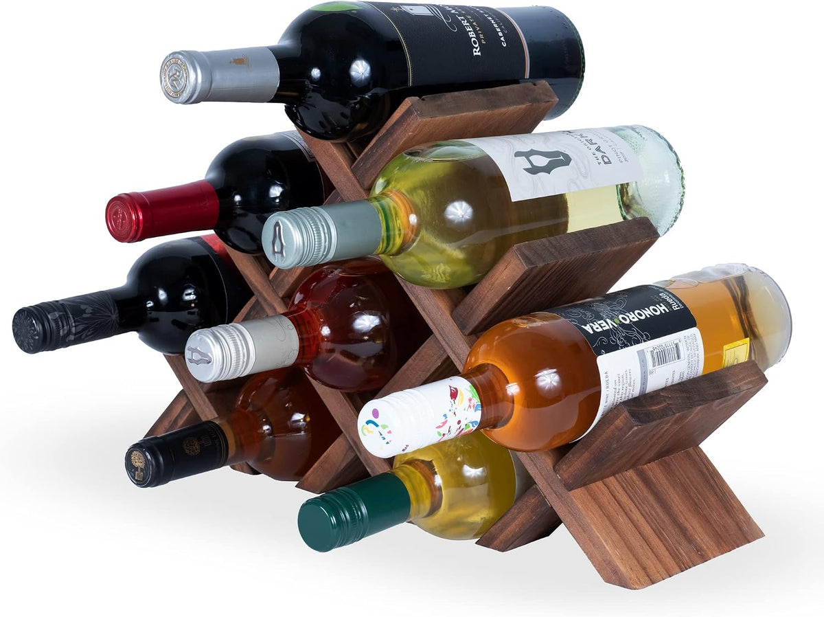 Alella Countertop Wood Wine Rack for 8 Bottles Holder and Cork Storage Tabletop – detail