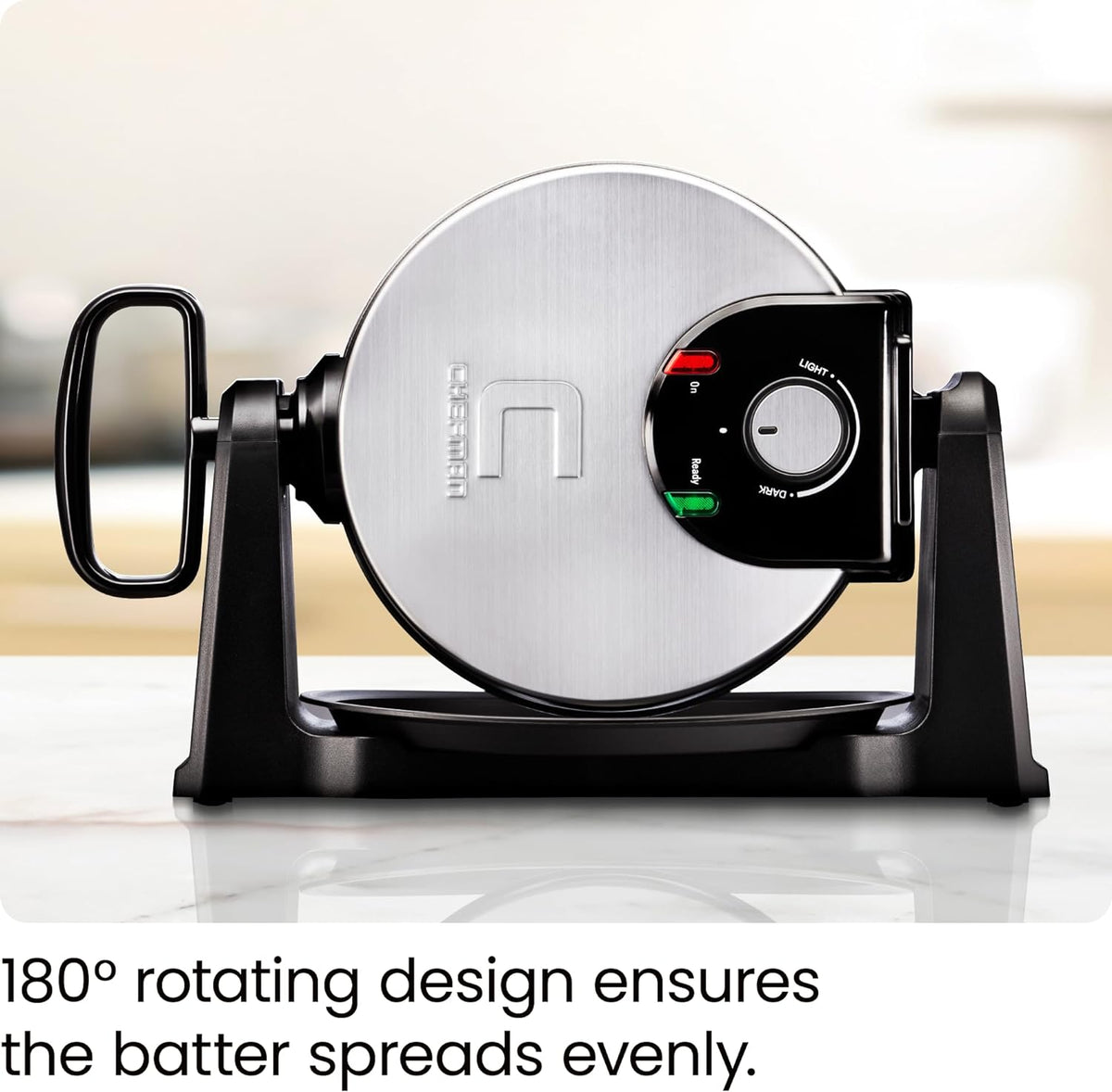 Rotating Belgian Waffle Maker, 180° Flip Iron w/ Non-Stick Plates, Adjustable – close-up