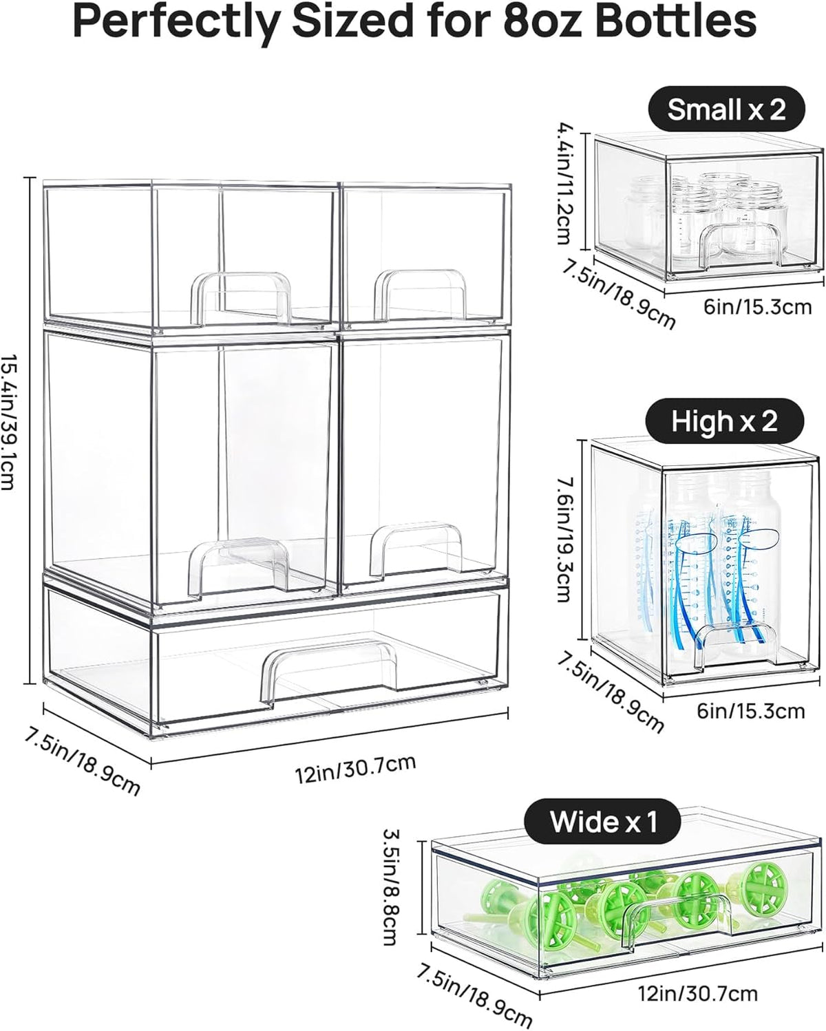 Clear Stackable Storage Drawers Set of 5, Plastic Organizer Bins – close-up